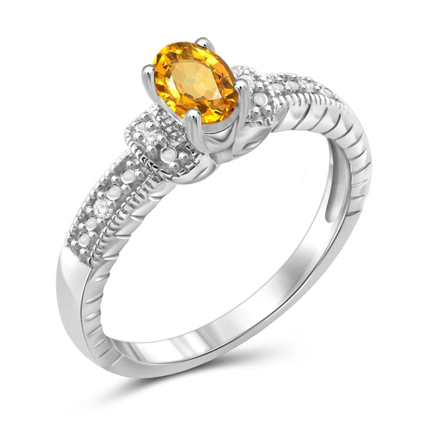 JewelonFire 1/2 Carat T.G.W. Citrine And 1/20 Carat T.W. White Diamond Sterling Silver Ring - Assorted Colors