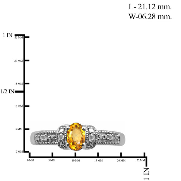 JewelonFire 1/2 Carat T.G.W. Citrine And 1/20 Carat T.W. White Diamond Sterling Silver Ring - Assorted Colors