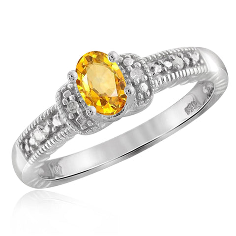 JewelonFire 1/2 Carat T.G.W. Citrine And 1/20 Carat T.W. White Diamond Sterling Silver Ring - Assorted Colors