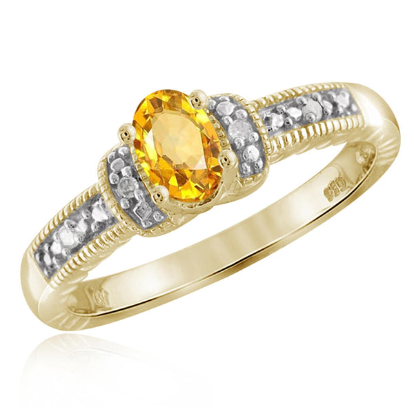 JewelonFire 1/2 Carat T.G.W. Citrine And 1/20 Carat T.W. White Diamond Sterling Silver Ring - Assorted Colors