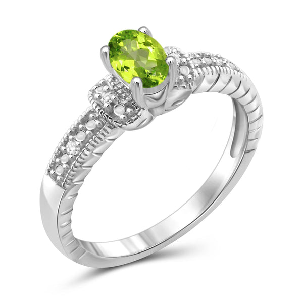 JewelonFire 1/2 Carat T.G.W. Peridot And 1/20 Carat T.W. White Diamond Sterling Silver Ring - Assorted Colors