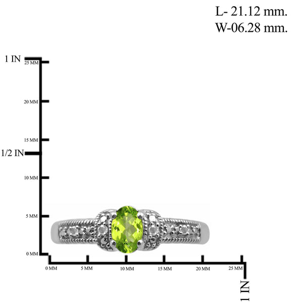 JewelonFire 1/2 Carat T.G.W. Peridot And 1/20 Carat T.W. White Diamond Sterling Silver Ring - Assorted Colors