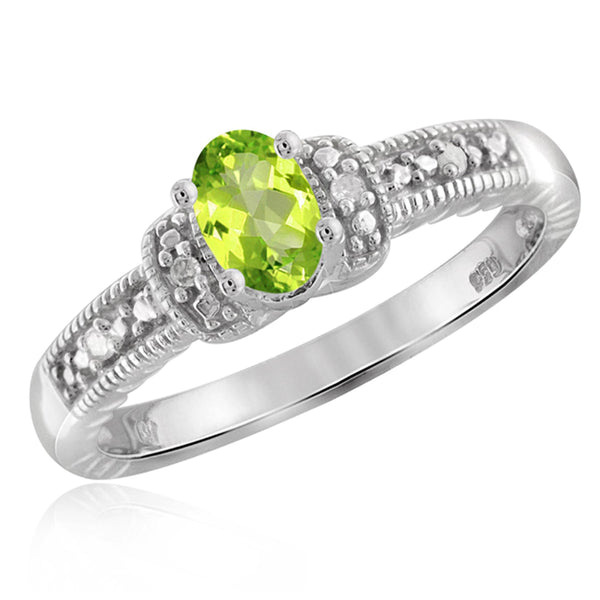 JewelonFire 1/2 Carat T.G.W. Peridot And 1/20 Carat T.W. White Diamond Sterling Silver Ring - Assorted Colors