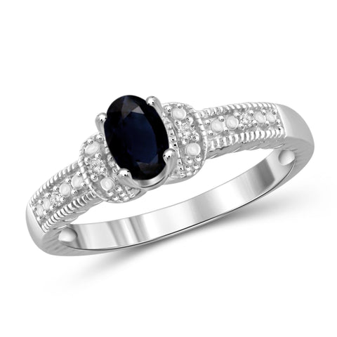 JewelonFire 0.60 Carat T.G.W. Sapphire and 1/20 ctw White Diamond Sterling Silver Ring - Assorted Colors