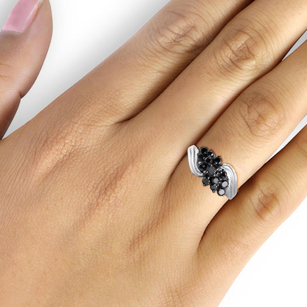 JewelonFire 1 CTW Black Diamond Sterling Silver Ring