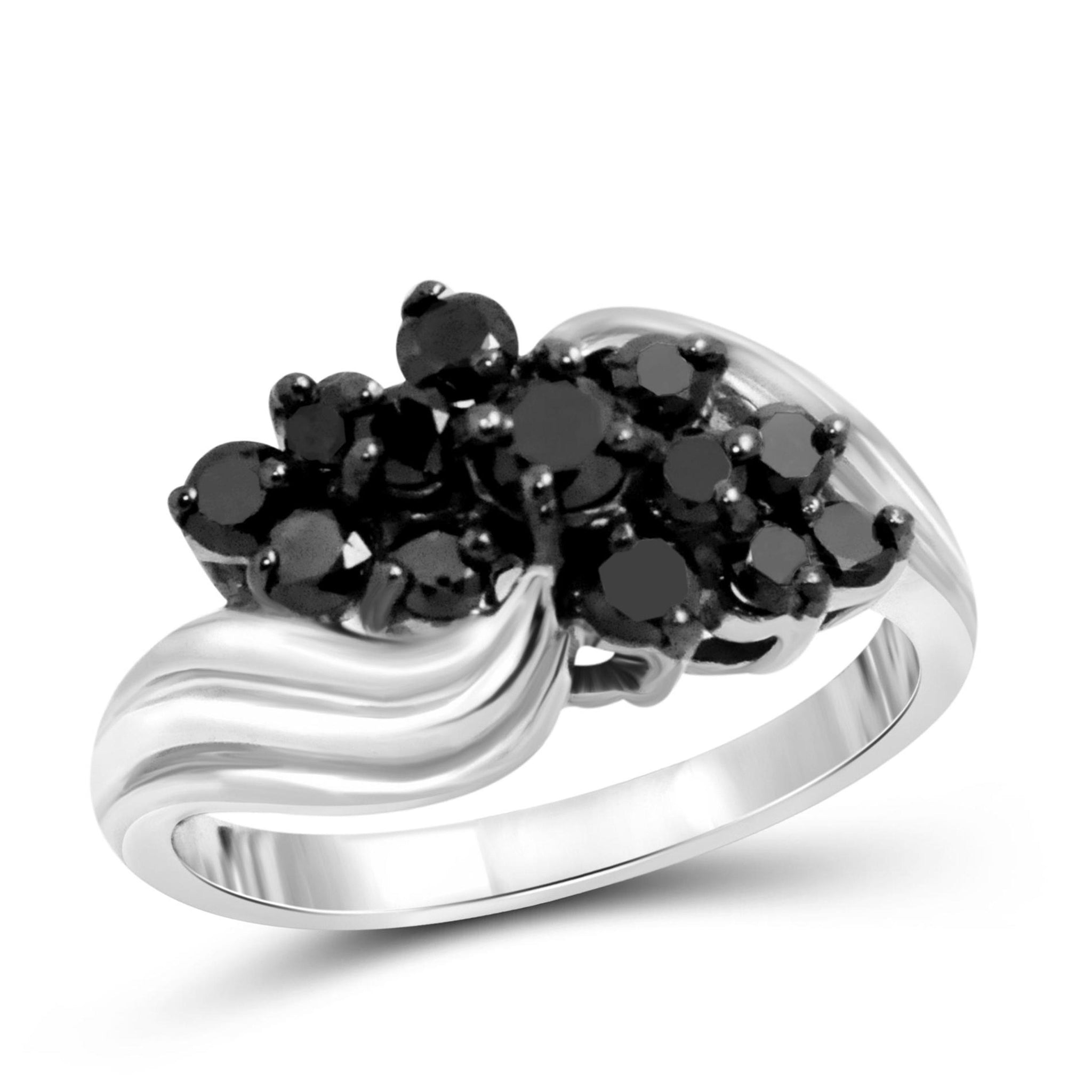 JewelonFire 1 CTW Black Diamond Sterling Silver Ring