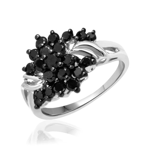 JewelonFire 1 CTW Black Diamond Sterling Silver Ring