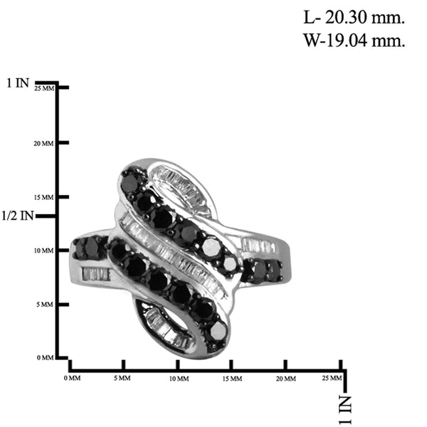 JewelonFire 1 Carat T.W. Black And White Diamond Sterling Silver Ring