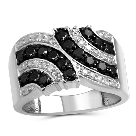 JewelonFire 1 Carat T.W. Black And White Diamond Sterling Silver Ring