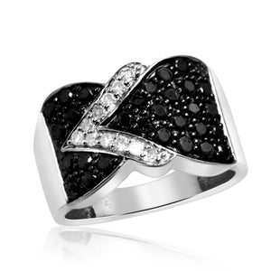 JewelonFire 1 Carat T.W. Black And White Diamond Sterling Silver Ring