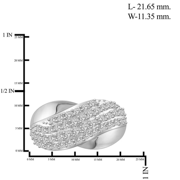 JewelonFire 1 Carat T.W. White Diamond Sterling Silver 4-Row Wave Ring