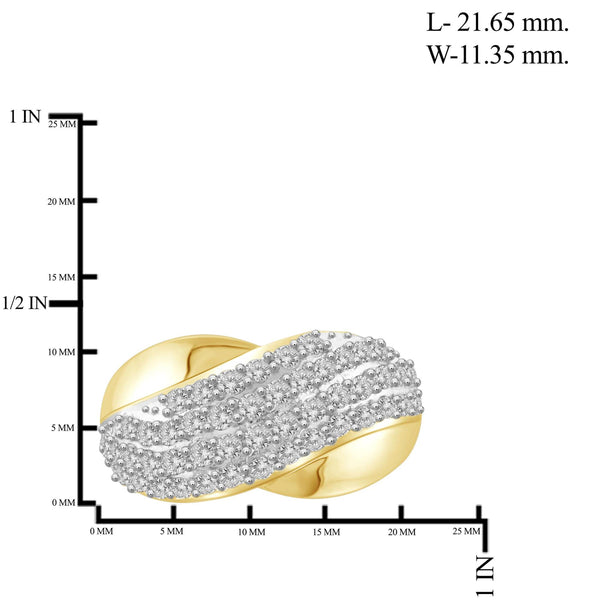 JewelonFire 1 Carat T.W. White Diamond Sterling Silver 4-Row Wave Ring