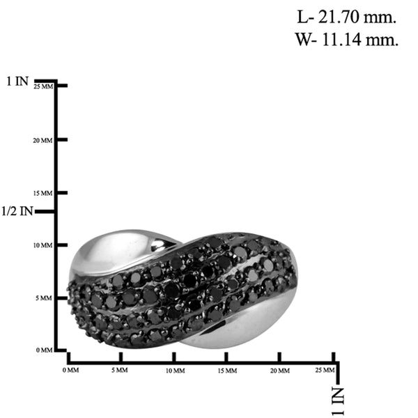 JewelonFire 1 CTW Black Diamond Sterling Silver Crossover Ring