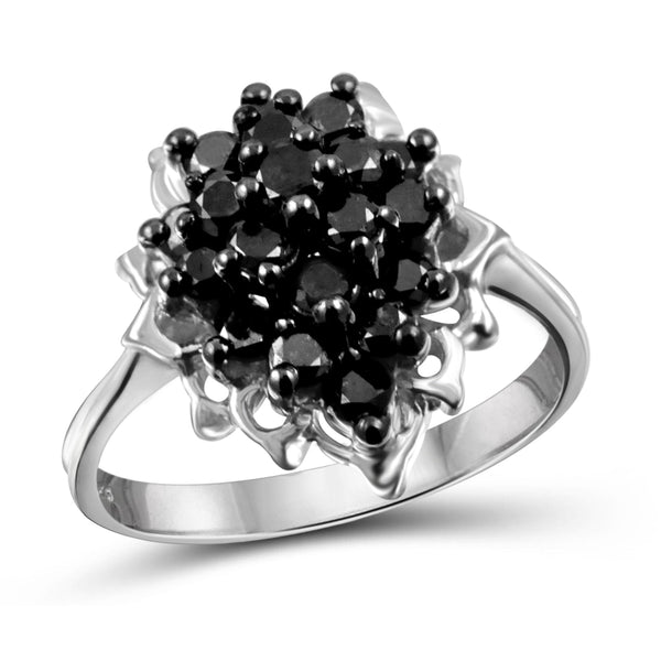 JewelonFire 1 CTW Black Diamond Sterling Silver Ring