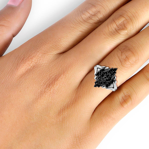 JewelonFire 1 CTW Black Diamond Sterling Silver Ring