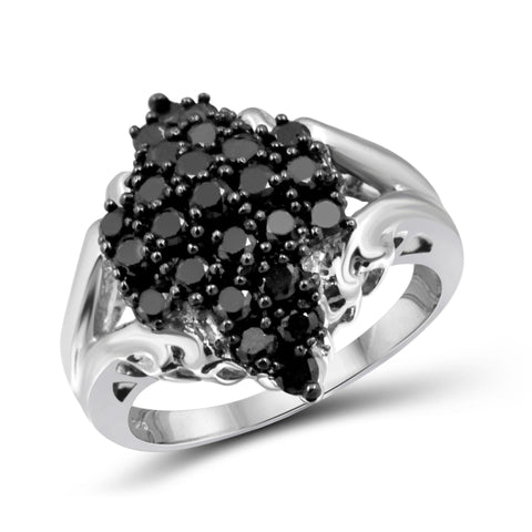 JewelonFire 1 CTW Black Diamond Sterling Silver Ring