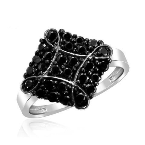 JewelonFire 1 CTW Black Diamond Sterling Silver Ring