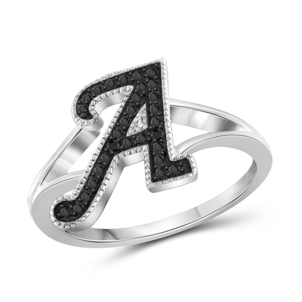 JewelonFire Black Diamond Accent Sterling Silver "A TO Z " Initial Spell it Out Ring