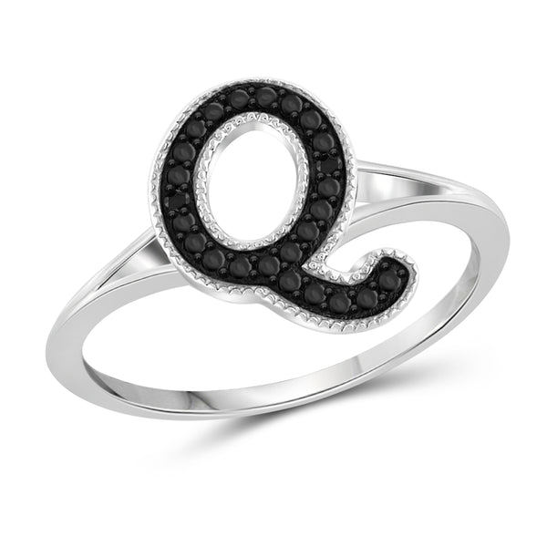 JewelonFire Black Diamond Accent Sterling Silver "A TO Z " Initial Spell it Out Ring