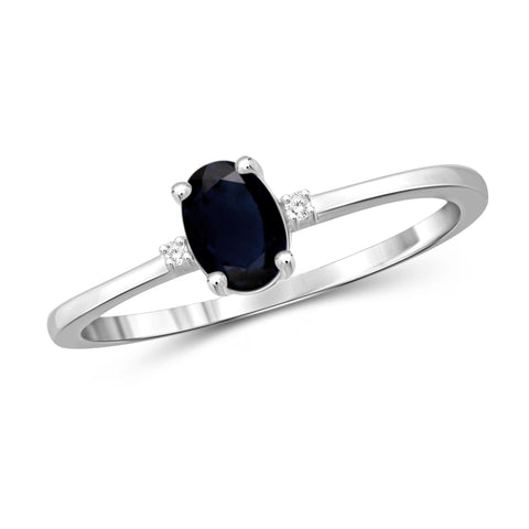 JewelonFire 0.60 Carat T.G.W. Sapphire and White Diamond Accent Sterling Silver Ring - Assorted Colors