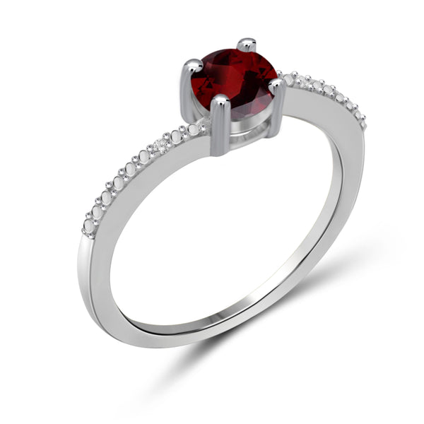 JewelonFire 1/2 Carat T.G.W. Garnet and White Diamond Accent Sterling Silver Ring - Assorted Colors