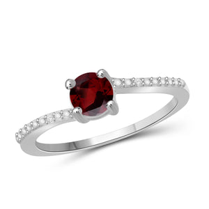 JewelonFire 1/2 Carat T.G.W. Garnet and White Diamond Accent Sterling Silver Ring - Assorted Colors