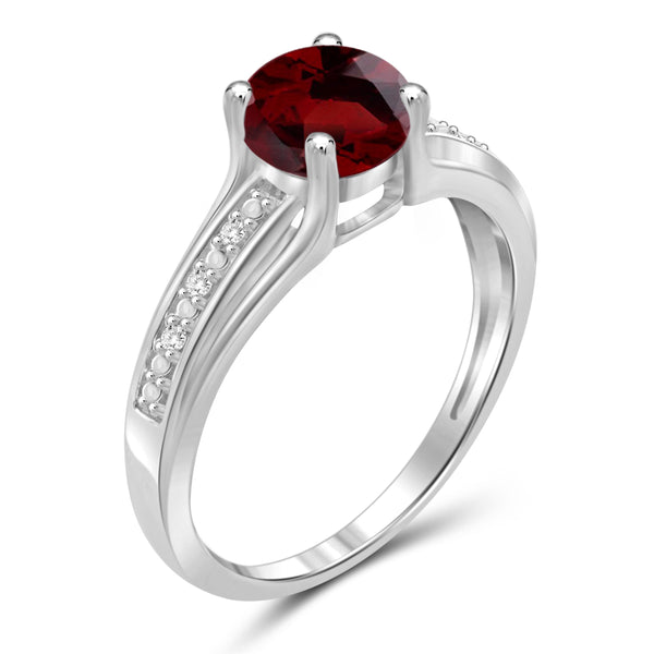 JewelonFire 3/4 Carat T.G.W. Garnet And White Diamond Accent Sterling Silver Ring - Assorted Colors