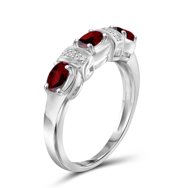 JewelonFire 1.00 Carat T.G.W. Garnet And White Diamond Accent Sterling Silver Ring - Assorted Colors