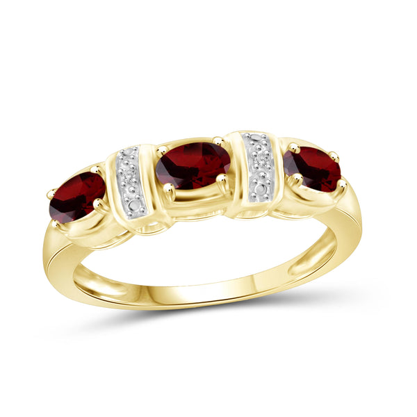 JewelonFire 1.00 Carat T.G.W. Garnet And White Diamond Accent Sterling Silver Ring - Assorted Colors