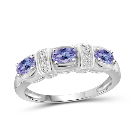 JewelonFire 0.70 Carat T.G.W. Tanzanite and White Diamond Accent Sterling Silver Ring - Assorted Colors