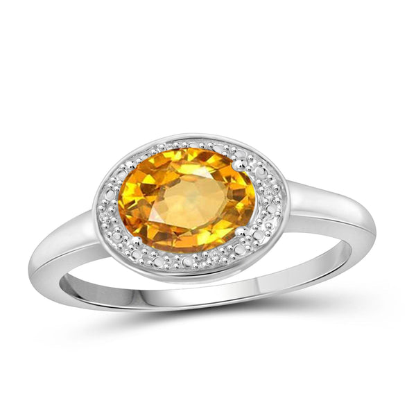 JewelonFire 1.00 Carat T.G.W. Citrine And White Diamond Accent Sterling Silver Ring - Assorted Colors