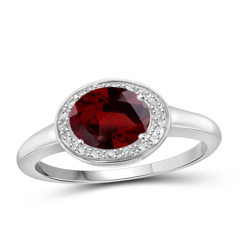 JewelonFire 1 1/2 Carat T.G.W. Garnet And White Diamond Accent Sterling Silver Ring - Assorted Colors