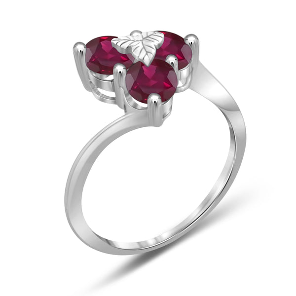 JewelonFire 2 Carat T.G.W. Ruby Sterling Silver 3-Stone Ring- Assorted Colors