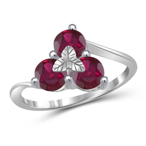 JewelonFire 2 Carat T.G.W. Ruby Sterling Silver 3-Stone Ring- Assorted Colors