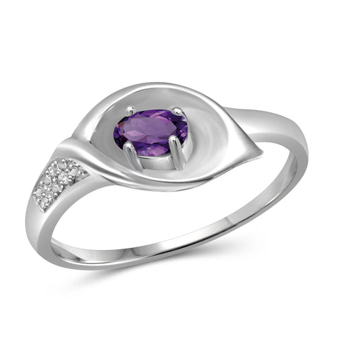 JewelonFire 1/4 Carat T.G.W. Amethyst And White Diamond Accent Sterling Silver Ring - Assorted Colors