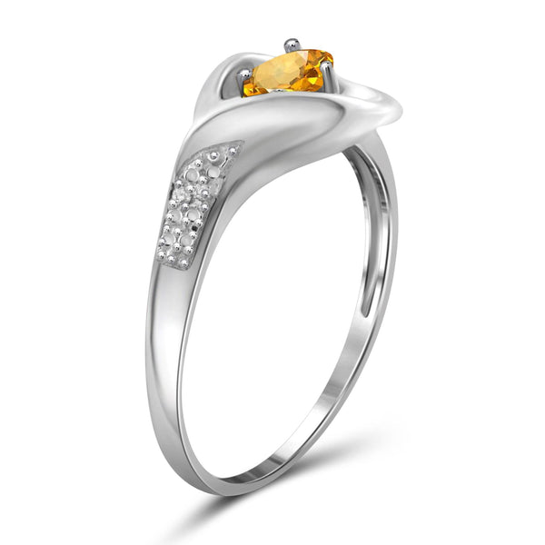 JewelonFire 1/4 Carat T.G.W. Citrine And White Diamond Accent Sterling Silver Ring - Assorted Colors