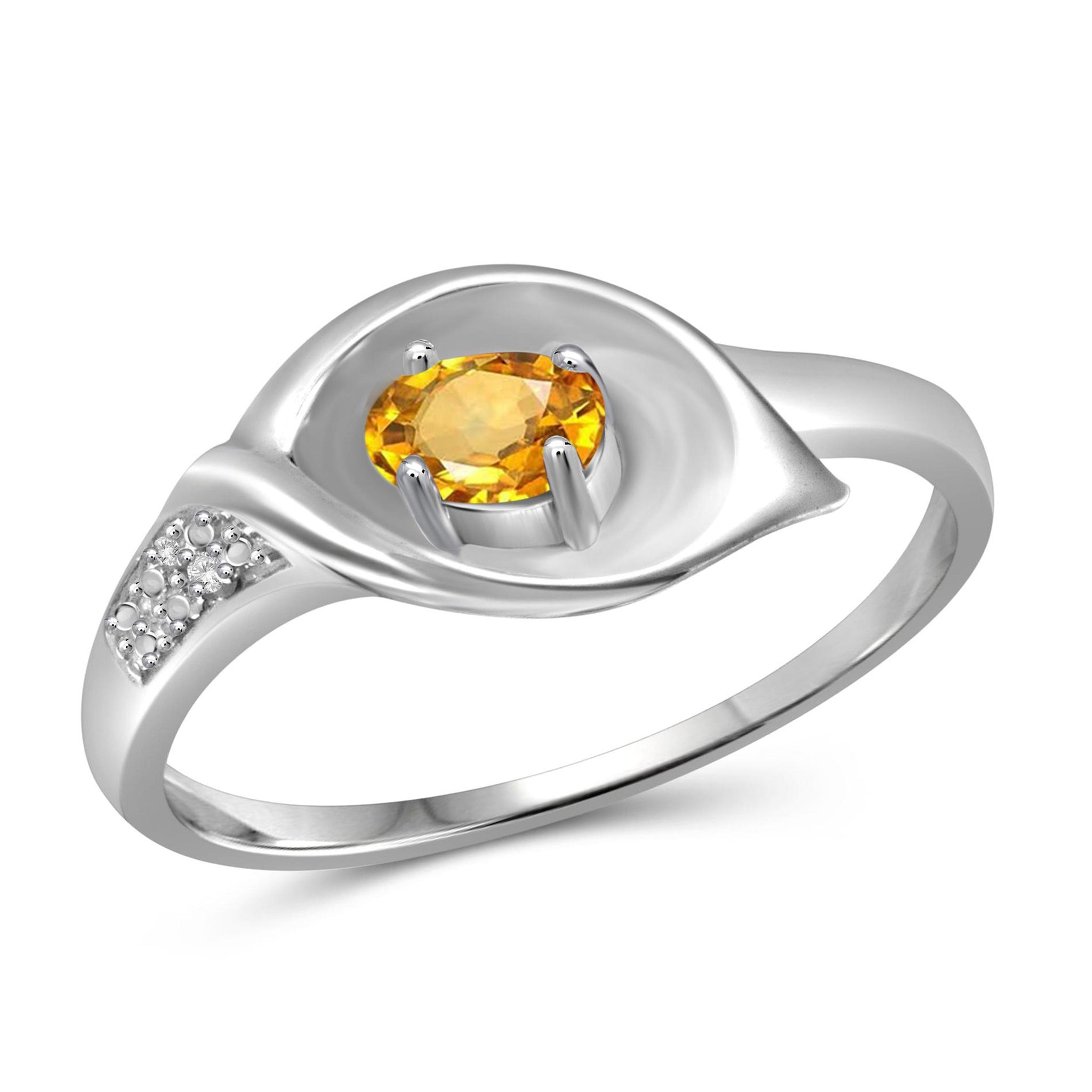 JewelonFire 1/4 Carat T.G.W. Citrine And White Diamond Accent Sterling Silver Ring - Assorted Colors