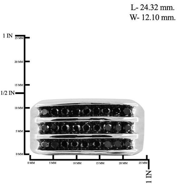 JewelonFire 1 Carat T.W. Black Diamond Sterling Silver Three Row Men's Ring