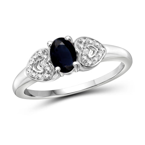 JewelonFire 0.60 Carat T.G.W. Sapphire and White Diamond Accent Sterling Silver Ring - Assorted Colors