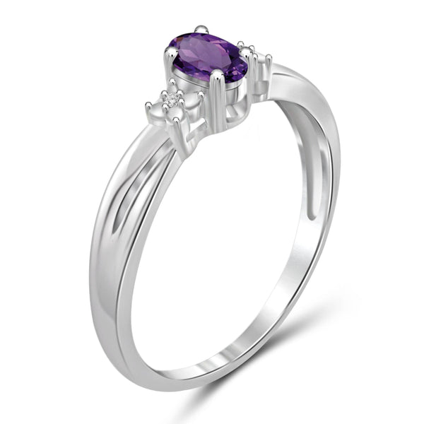 JewelonFire 1/4 Carat T.G.W. Amethyst And White Diamond Accent Sterling Silver Ring - Assorted Colors