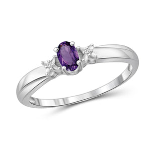 JewelonFire 1/4 Carat T.G.W. Amethyst And White Diamond Accent Sterling Silver Ring - Assorted Colors