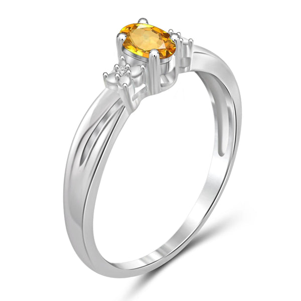 JewelonFire 1/4 Carat T.G.W. Citrine And White Diamond Accent Sterling Silver Ring - Assorted Colors