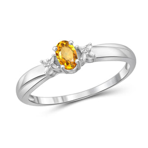 JewelonFire 1/4 Carat T.G.W. Citrine And White Diamond Accent Sterling Silver Ring - Assorted Colors