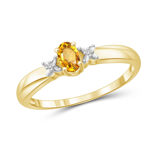 JewelonFire 1/4 Carat T.G.W. Citrine And White Diamond Accent Sterling Silver Ring - Assorted Colors