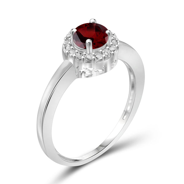 JewelonFire 1/2 Carat T.G.W. Garnet and White Diamond Accent Sterling Silver Ring - Assorted Colors