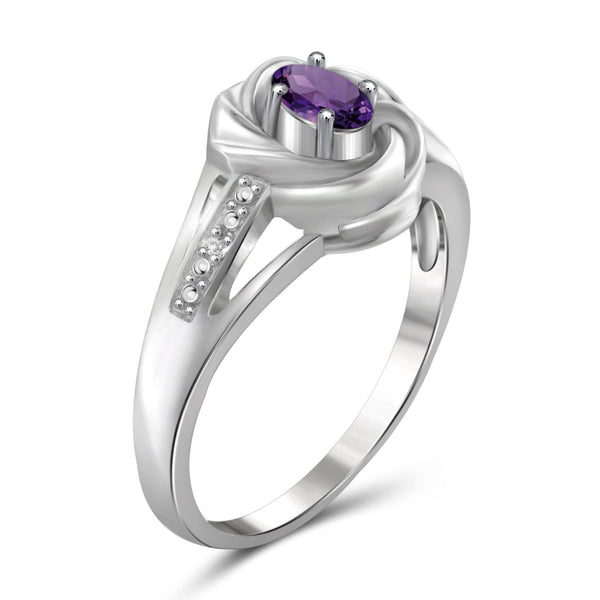 JewelonFire 1/4 Carat T.G.W. Amethyst And White Diamond Accent Sterling Silver Ring - Assorted Colors