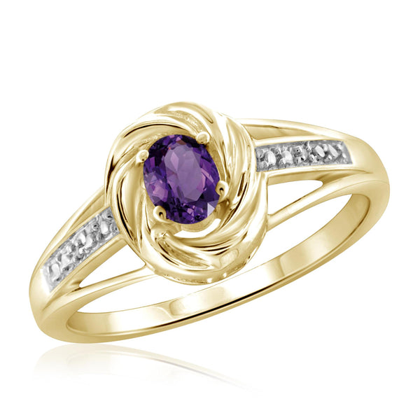 JewelonFire 1/4 Carat T.G.W. Amethyst And White Diamond Accent Sterling Silver Ring - Assorted Colors