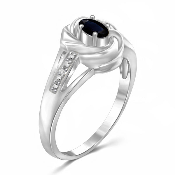 JewelonFire 0.30 Carat T.G.W. Sapphire and White Diamond Accent Sterling Silver Ring - Assorted Colors