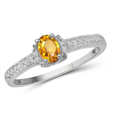 JewelonFire 1/2 Carat T.G.W. Citrine And 1/20 Carat T.W. White Diamond Sterling Silver Ring - Assorted Colors