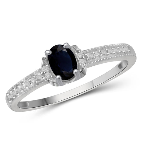 JewelonFire 0.60 Carat T.G.W. Sapphire and 1/20 ctw White Diamond Sterling Silver Ring - Assorted Colors